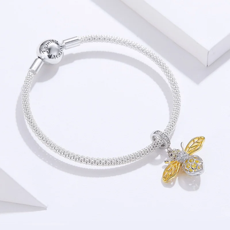 (image for) Pandora Style Silver & Gold-Plated Hardworking and lovely bee Mesh Bracelet - SC - View 3