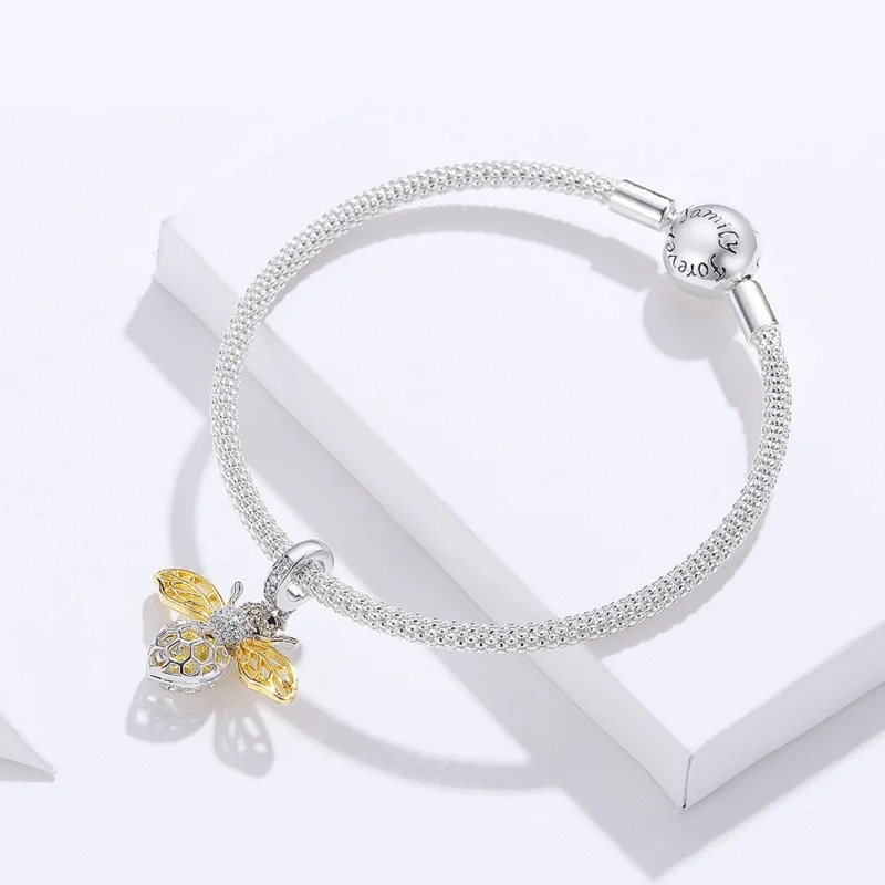 (image for) Pandora Style Silver & Gold-Plated Hardworking and lovely bee Mesh Bracelet - SC - View 4