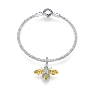 (image for) Pandora Style Silver & Gold-Plated Hardworking and lovely bee Mesh Bracelet - SCB830