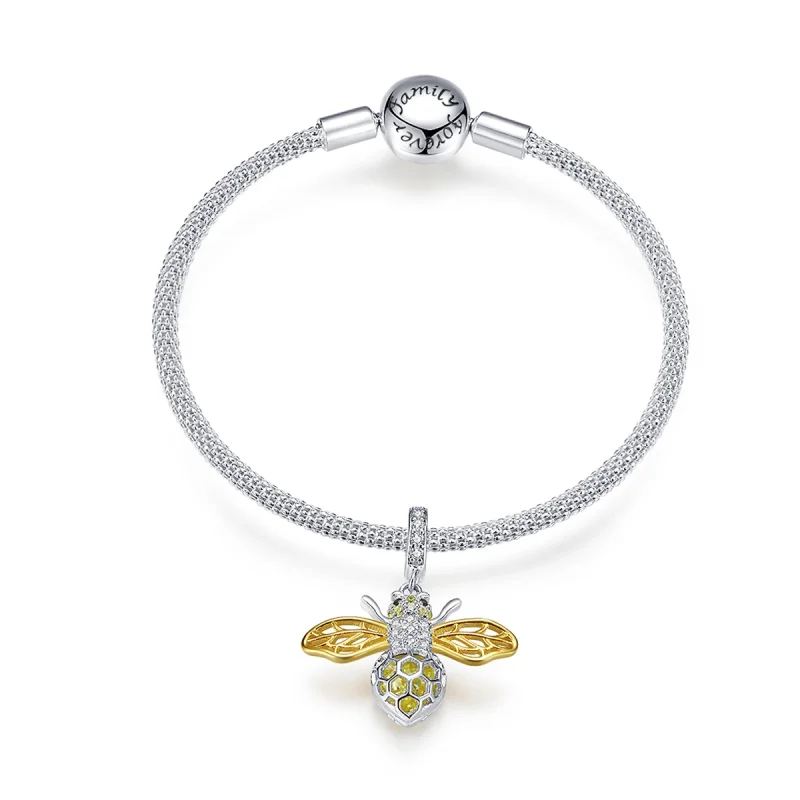 (image for) Pandora Style Silver & Gold-Plated Hardworking and lovely bee Mesh Bracelet - SCB830 - Product Image