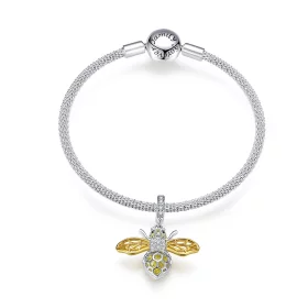 Pandora Style Silver & Gold-Plated Hardworking and lovely bee Mesh Bracelet - SCB830 Pandora Style Silver & Gold-Plated Hardworking and lovely bee Mesh Bracelet - SCB830