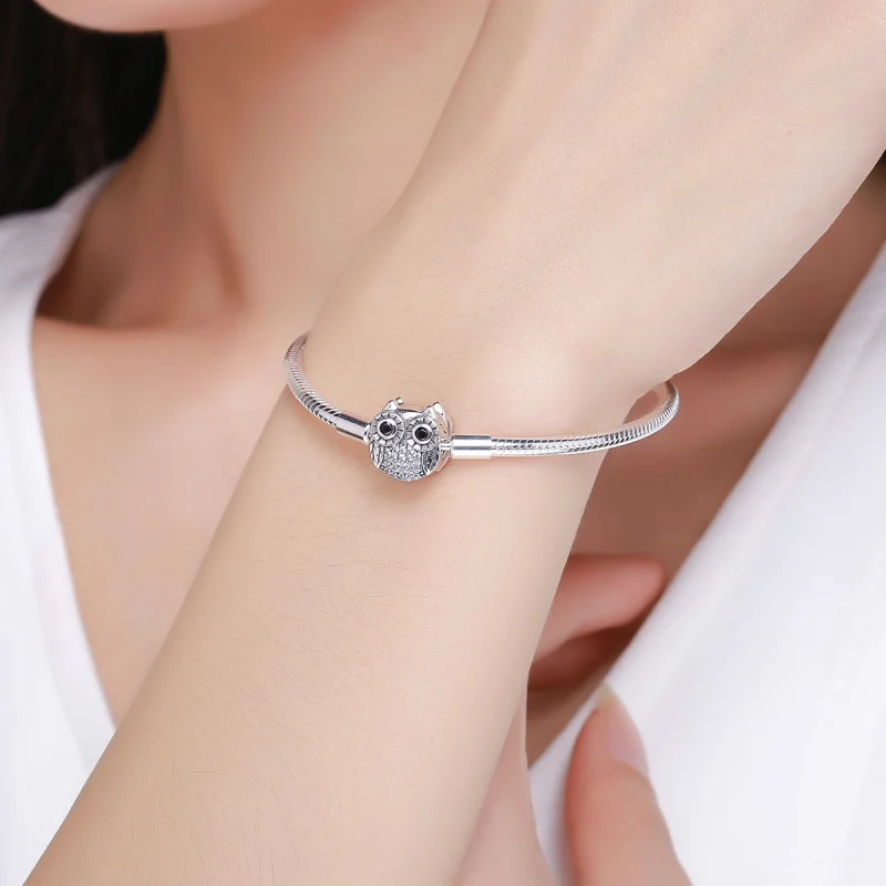 (image for) Pandora Style Silver Graduation Cute Owl Chain Bracelet - SCB067 - View 2