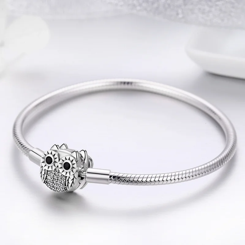 (image for) Pandora Style Silver Graduation Cute Owl Chain Bracelet - SCB067 - View 4