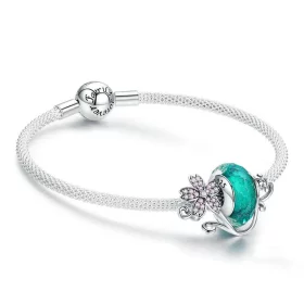 Pandora Style Silver Green Glass Bead and Sakura Mesh Bracelet - SCB822 Pandora Style Silver Green Glass Bead and Sakura Mesh Bracelet - SCB822