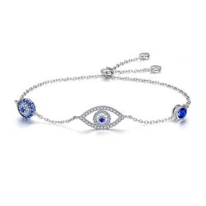 (image for) Pandora Style Silver Guardian Eye Chain Slider Bracelet - SCB089