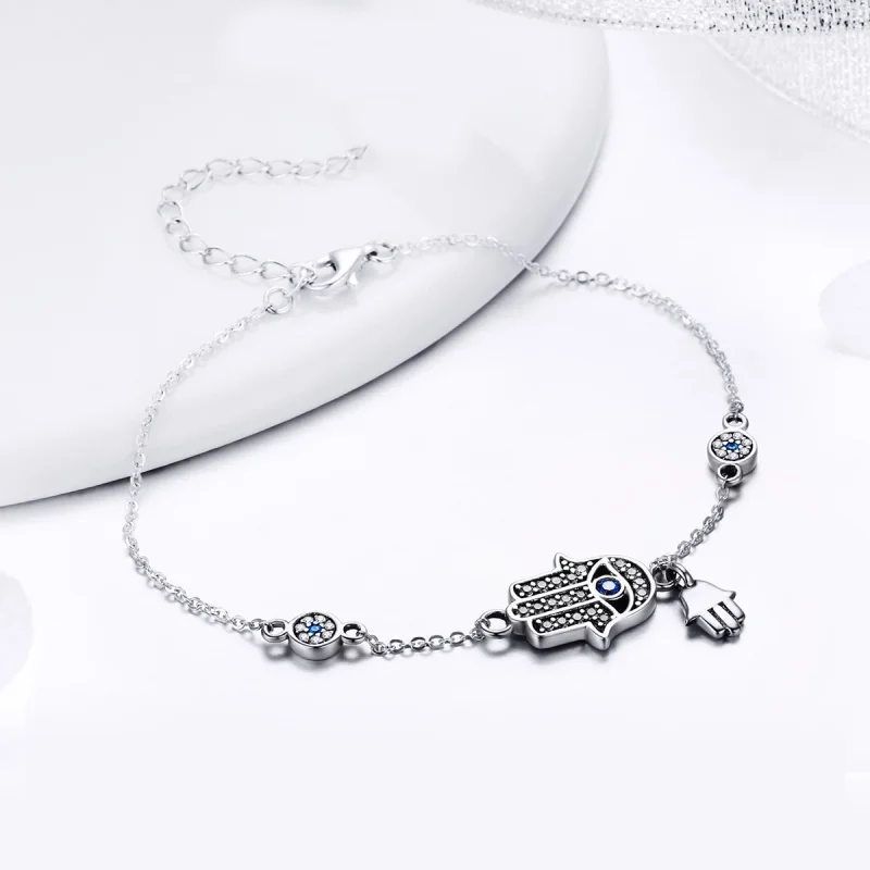 (image for) Pandora Style Silver Hand of Fatima Chain Slider Bracelet - SCB079 - View 3