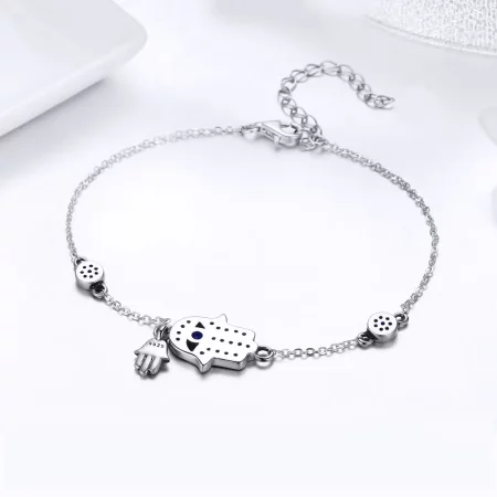 Pandora Style Silver Hand of Fatima Chain Slider Bracelet - SCB079