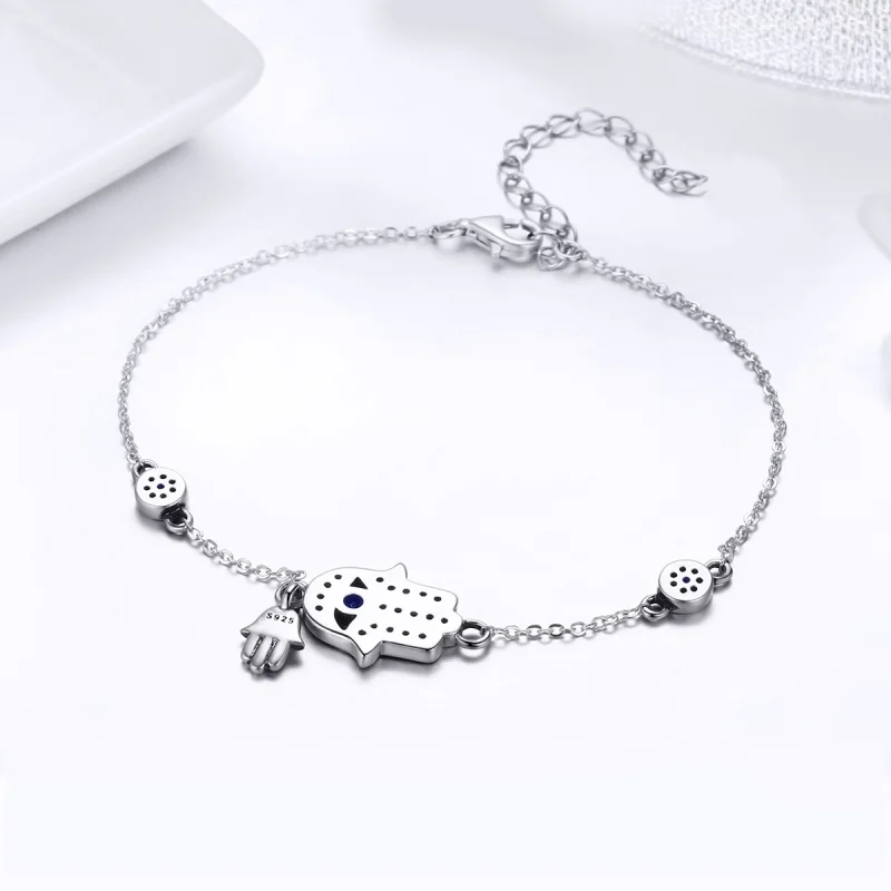 (image for) Pandora Style Silver Hand of Fatima Chain Slider Bracelet - SCB079 - View 4