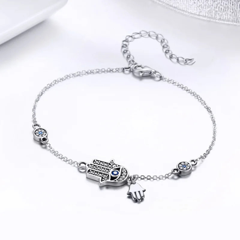 (image for) Pandora Style Silver Hand of Fatima Chain Slider Bracelet - SCB079 - View 6