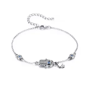 Pandora Style Silver Hand of Fatima Chain Slider Bracelet - SCB079 Pandora Style Silver Hand of Fatima Chain Slider Bracelet - SCB079