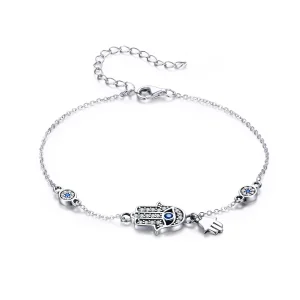 (image for) Pandora Style Silver Hand of Fatima Chain Slider Bracelet - SCB079