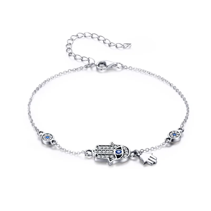 (image for) Pandora Style Silver Hand of Fatima Chain Slider Bracelet - SCB079 - Product Image