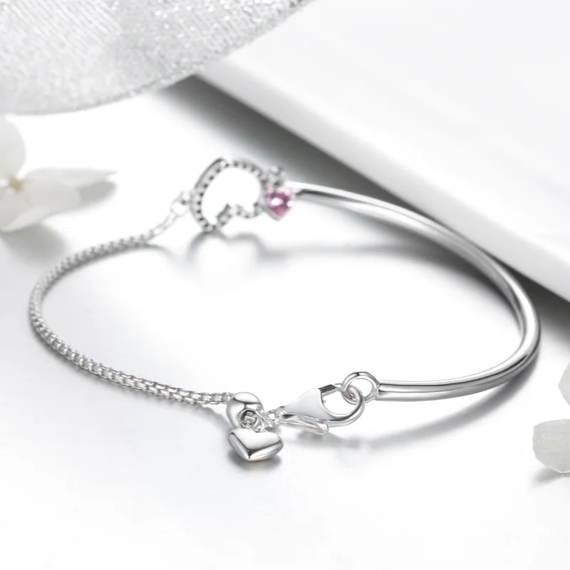 (image for) Pandora Style Silver Heart of Lady Cubic Zirconia Bangle - SCB117 - View 3