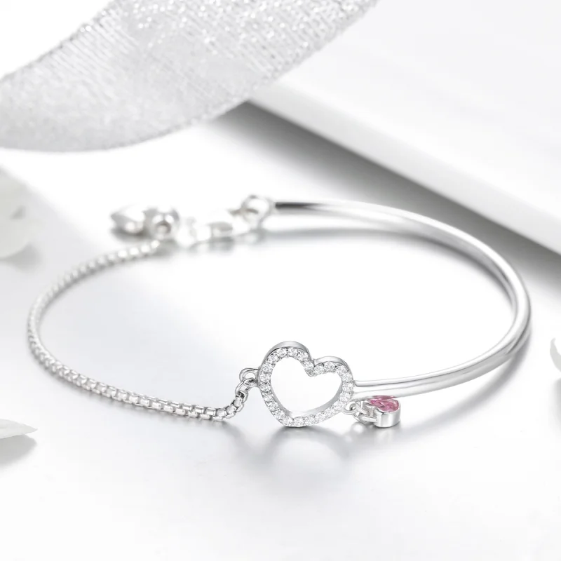 (image for) Pandora Style Silver Heart of Lady Cubic Zirconia Bangle - SCB117 - View 5