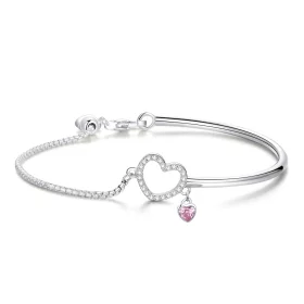 Pandora Style Silver Heart of Lady Cubic Zirconia Bangle - SCB117 Pandora Style Silver Heart of Lady Cubic Zirconia Bangle - SCB117