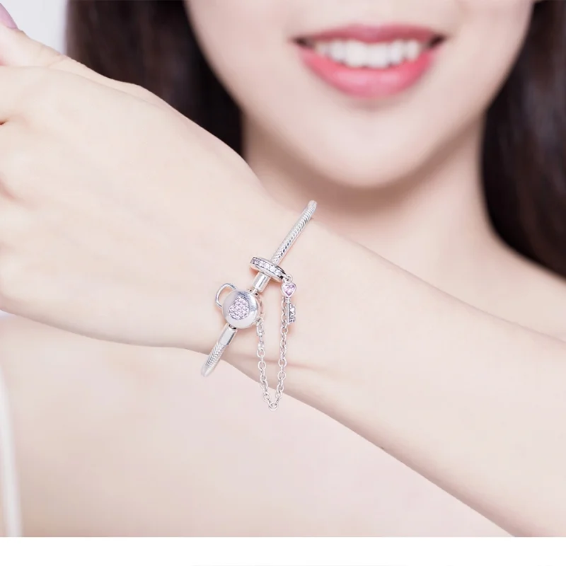 (image for) Pandora Style Silver Heartskey Slider Bracelet - SCB143 - View 2