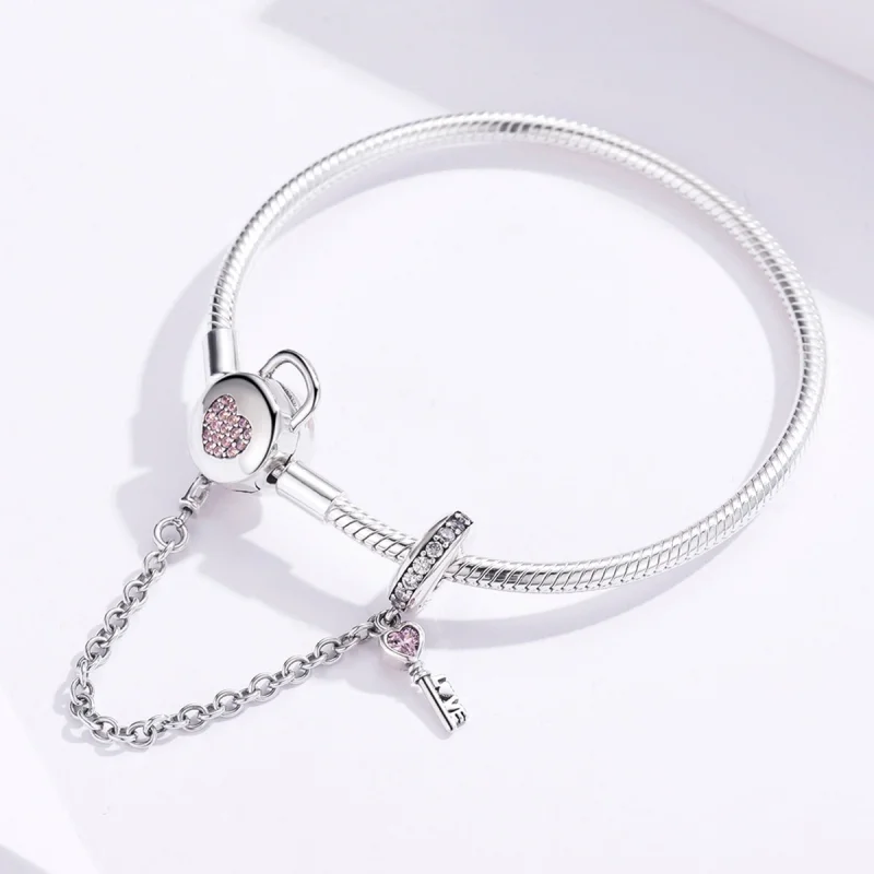 (image for) Pandora Style Silver Heartskey Slider Bracelet - SCB143 - View 3