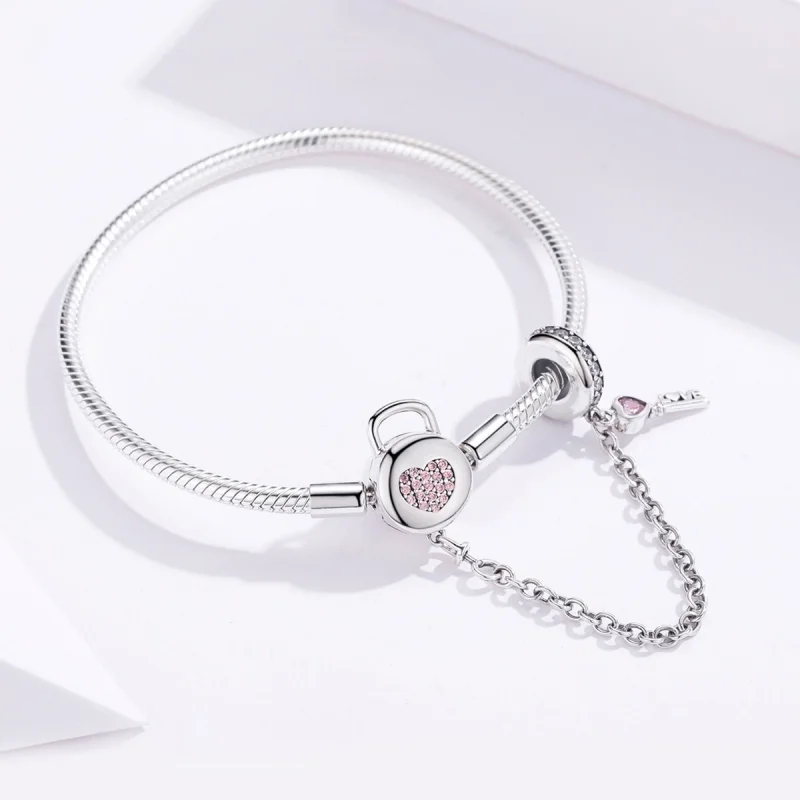 (image for) Pandora Style Silver Heartskey Slider Bracelet - SCB143 - View 4