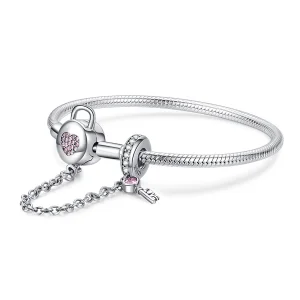 (image for) Pandora Style Silver Heartskey Slider Bracelet - SCB143
