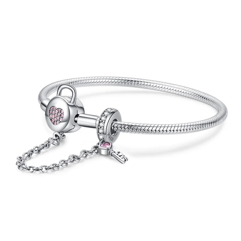 (image for) Pandora Style Silver Heartskey Slider Bracelet - SCB143 - Product Image