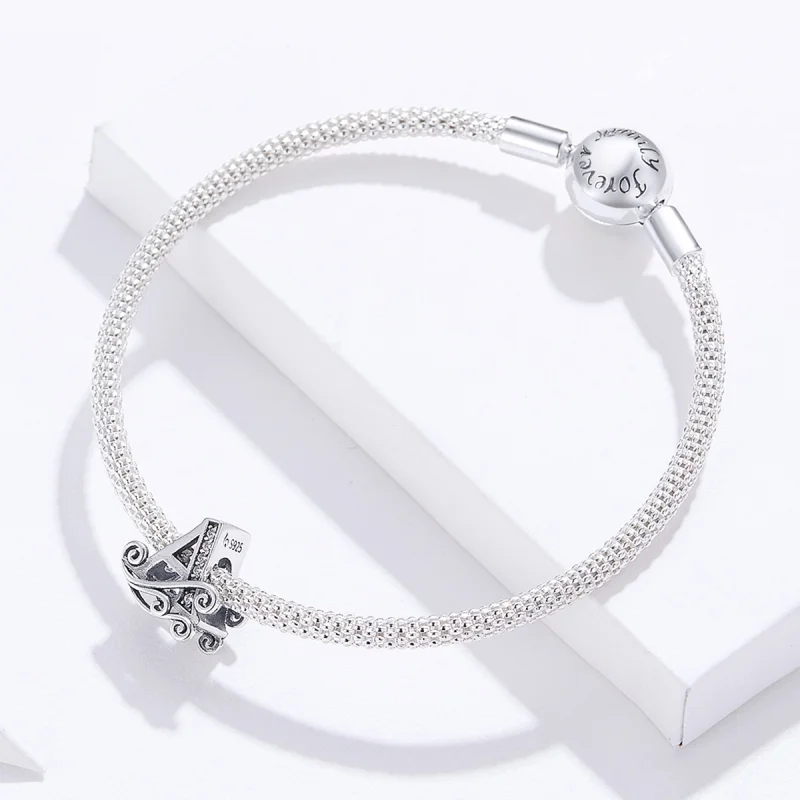 (image for) Pandora Style Silver Letter A Mesh Bracelet - SCB829 - View 4
