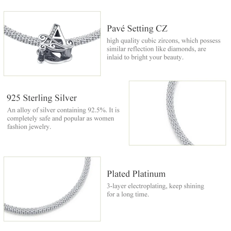 (image for) Pandora Style Silver Letter A Mesh Bracelet - SCB829 - View 6