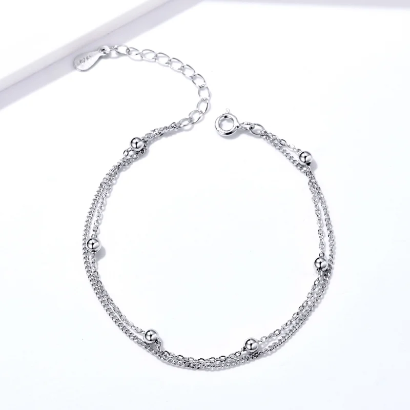 (image for) Pandora Style Silver Little Beads Chain Slider Bracelet - SCB131 - Product Image