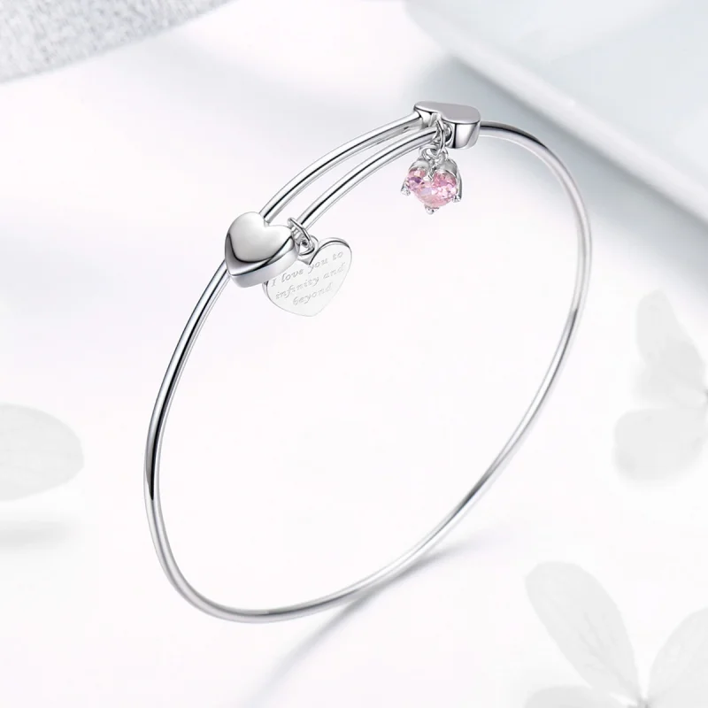(image for) Pandora Style Silver Love Promise Charm Entwined Slider Bangle - SCB124 - View 5