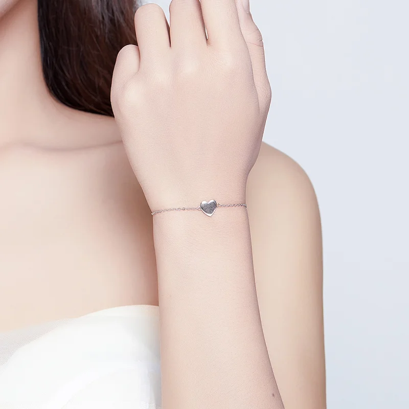 (image for) Pandora Style Silver Loved Heart Chain Slider Bracelet - SCB161 - View 5