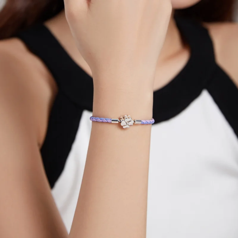 (image for) Pandora Style Silver Lucky Clover Leather bracelet - SCB214 - View 6