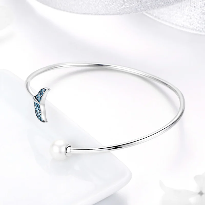 (image for) Pandora Style Silver Mermaid's Tear Open Bangle - SCB123 - View 4