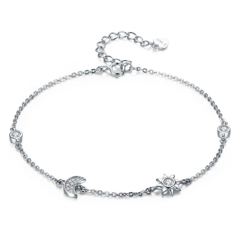 (image for) Pandora Style Silver Moon Sun and Stars Chain Slider Bracelet - SCB081 - Product Image
