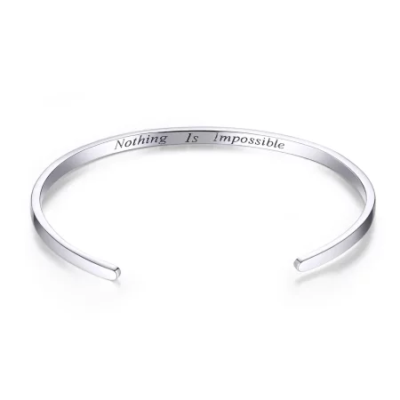 Pandora Style Silver Nothing Is Impossible Open Cuff Bangle - SCB160