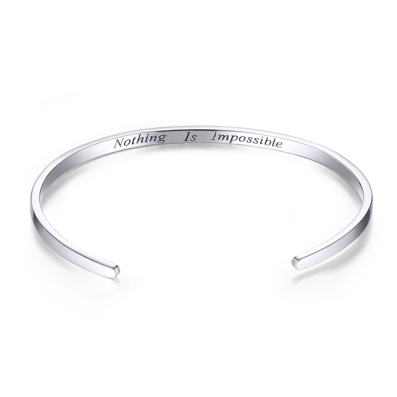 (image for) Pandora Style Silver Nothing Is Impossible Open Cuff Bangle - SCB160 - Product Image