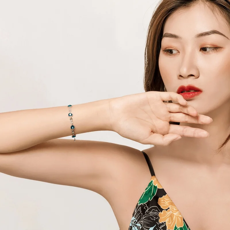 (image for) Pandora Style Silver Ocean Heart Chain Slider Bracelet - SCB163 - View 4