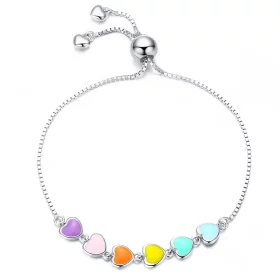 Pandora Style Silver Rainbow Hearts Chain Slider Bracelet - SCB158 Pandora Style Silver Rainbow Hearts Chain Slider Bracelet - SCB158