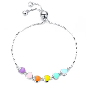 (image for) Pandora Style Silver Rainbow Hearts Chain Slider Bracelet - SCB158