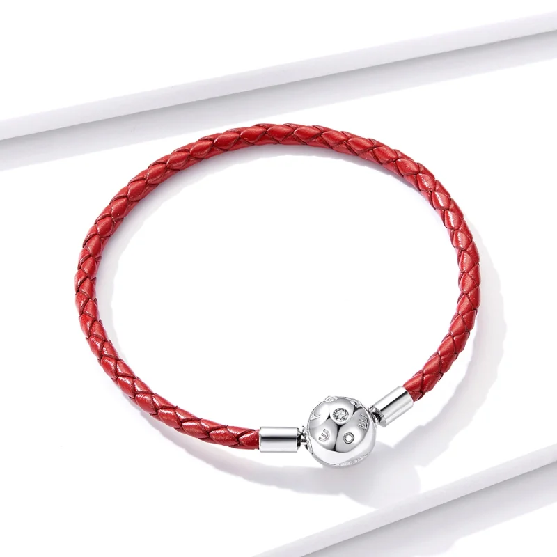(image for) Pandora Style Silver Red Leather Leather bracelet - BSB042 - View 2