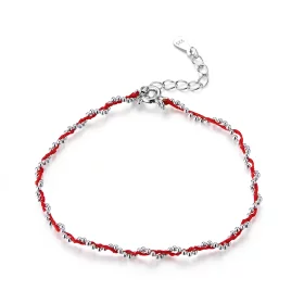 Pandora Style Silver & Red Rope Bracelet - SCB173-Rd Pandora Style Silver & Red Rope Bracelet - SCB173-Rd