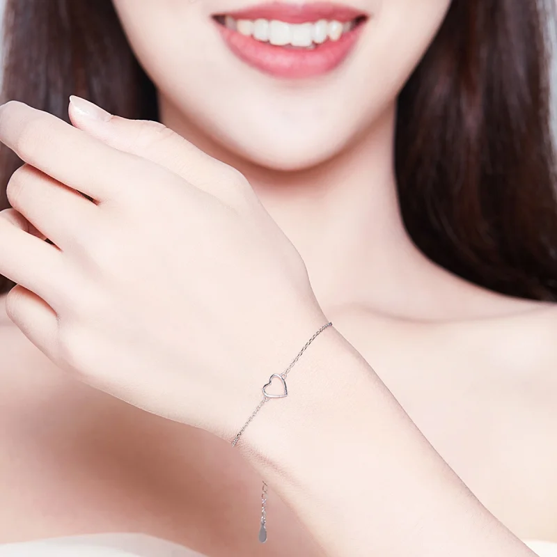 (image for) Pandora Style Silver Shape of Love Chain Slider Bracelet - SCB159 - View 2