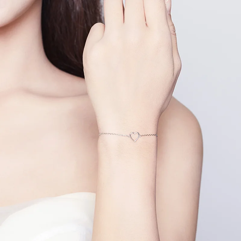 (image for) Pandora Style Silver Shape of Love Chain Slider Bracelet - SCB159 - View 5