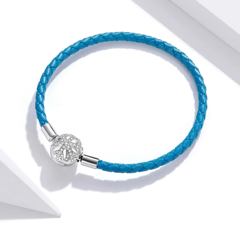 (image for) Pandora Style Silver Snowflake Leather bracelet - SCB196 - View 2
