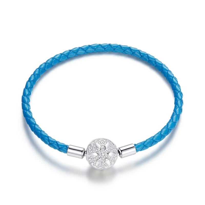 (image for) Pandora Style Silver Snowflake Leather bracelet - SCB196 - Product Image