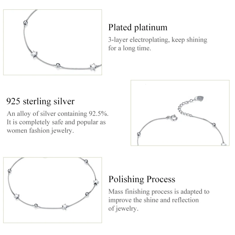 (image for) Pandora Style Silver Star Chain Slider Bracelet - SCB171 - View 5