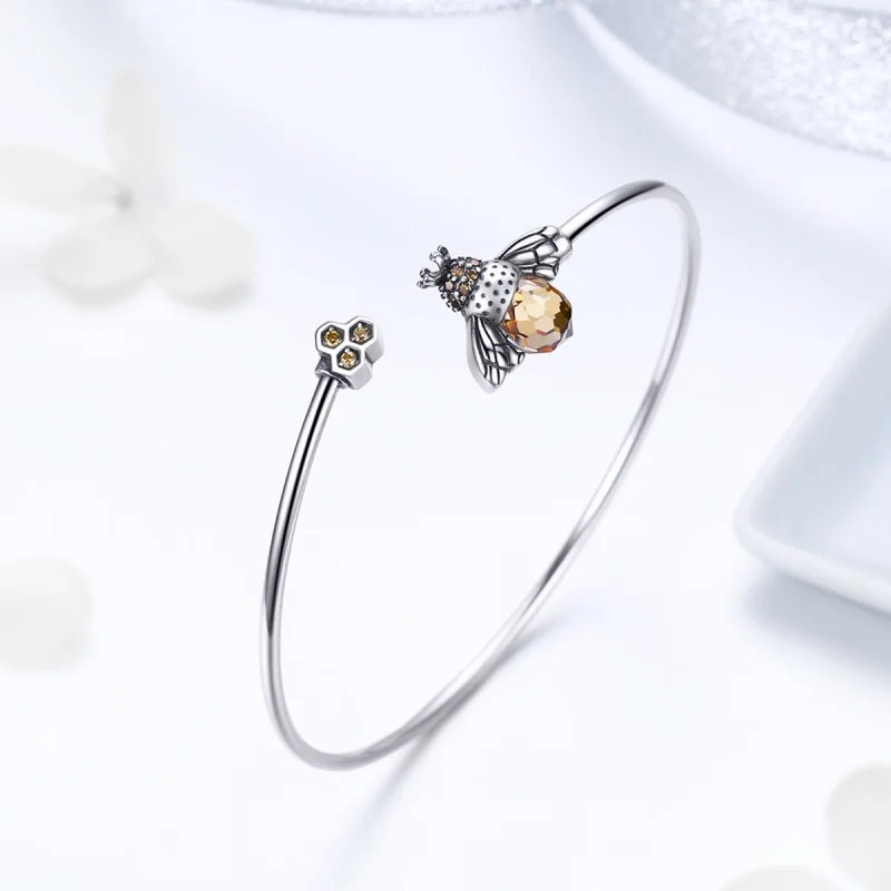 (image for) Pandora Style Silver Story of The Bee Open Bangle - SCB104 - View 5