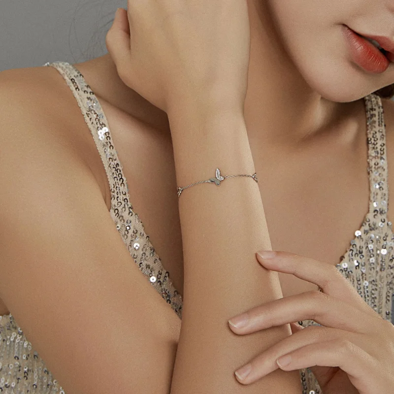 (image for) Pandora Style Silver Surrounded Butterflies bracelet - SCB197 - View 5