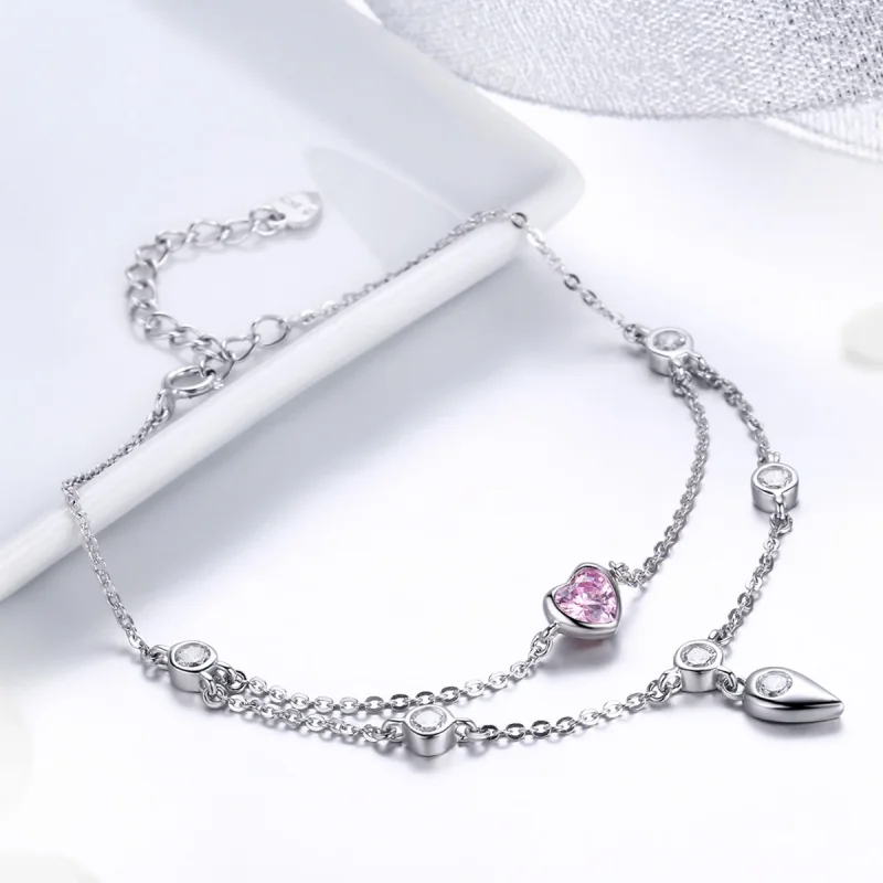 (image for) Pandora Style Silver Sweet Heart Chain Slider Bracelet - SCB090 - View 4