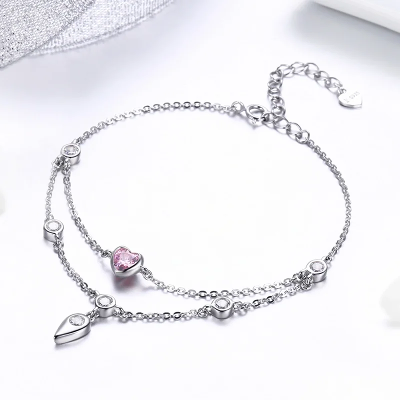 (image for) Pandora Style Silver Sweet Heart Chain Slider Bracelet - SCB090 - View 6