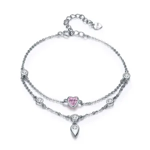 (image for) Pandora Style Silver Sweet Heart Chain Slider Bracelet - SCB090