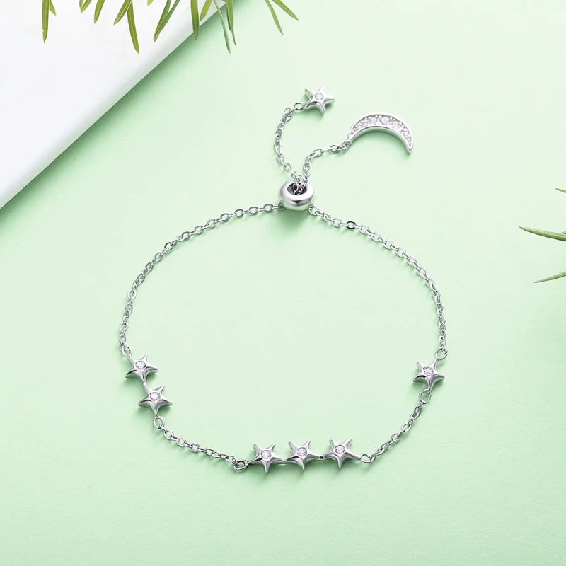 (image for) Pandora Style Silver Whisper of Star and Moon Slider Bracelet - SCB007 - View 5